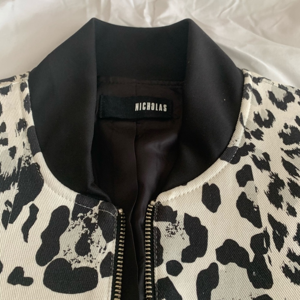 Nicholas Leopard Print Leather Combo Bomber - image 3